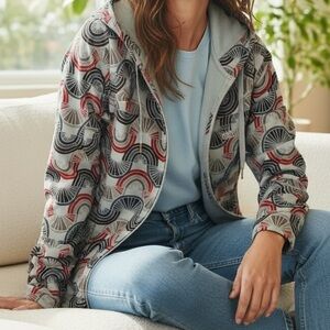 THE NORTH FACE Full Zip Hoodie Red/Blue Geometric Design XL